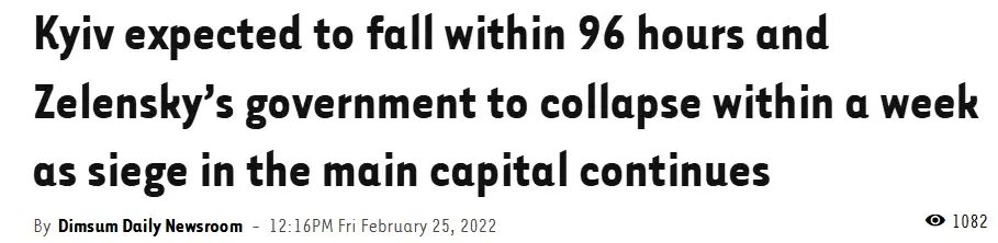 Kyiv expected to fall within 96 hours