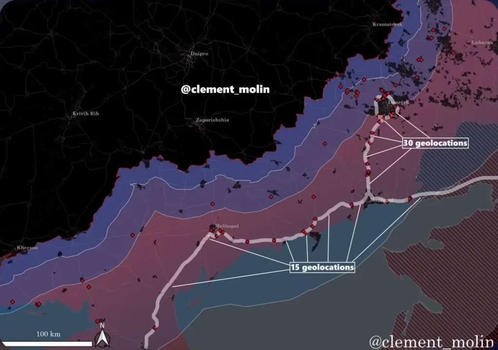 Sites of AFU drone strikes targeting logistics on the roads from Rostov to Crimea and from Donetsk to Mariupol in recent days