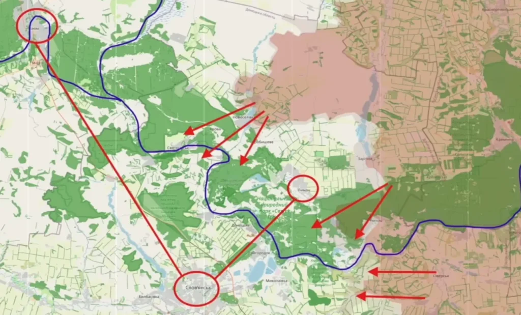 Russian push on areas north and east of the river